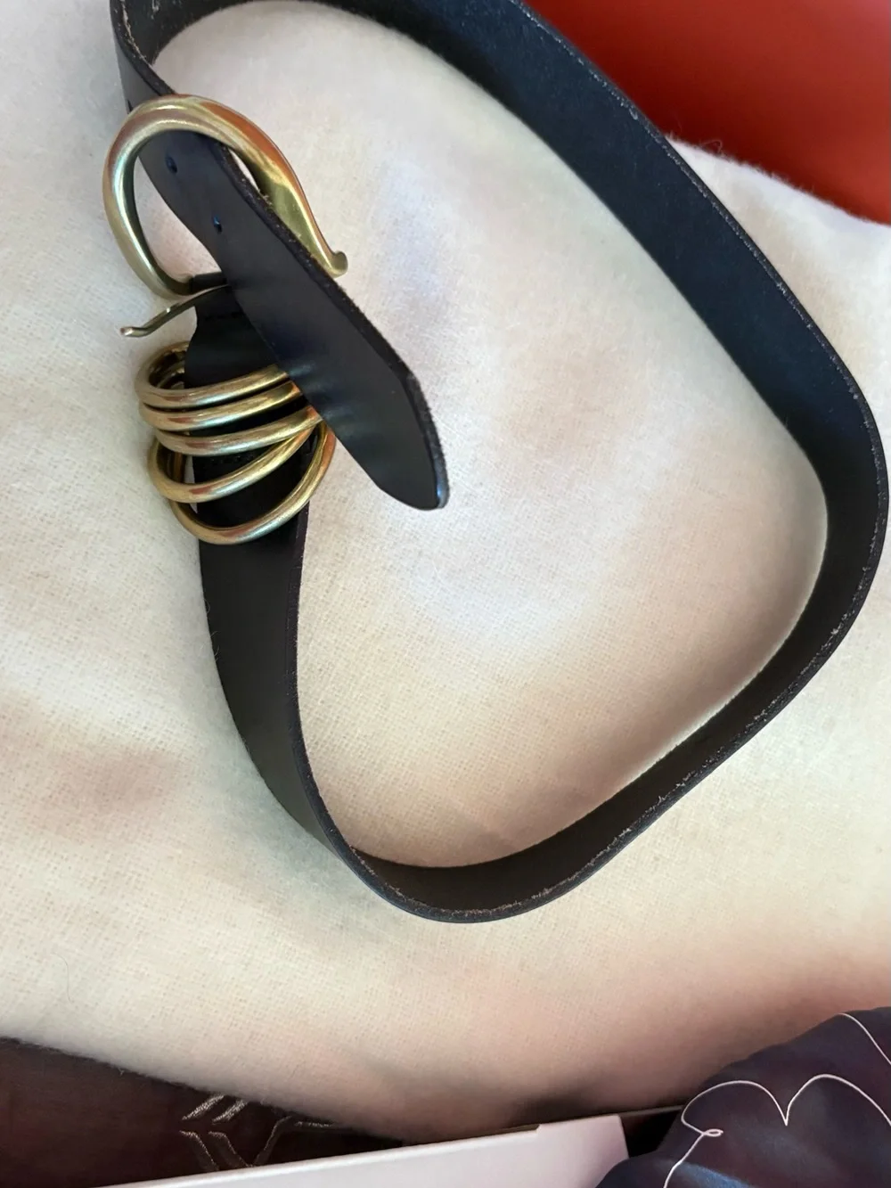 Anthropology Classic Black Leather Belt with Gold Rings